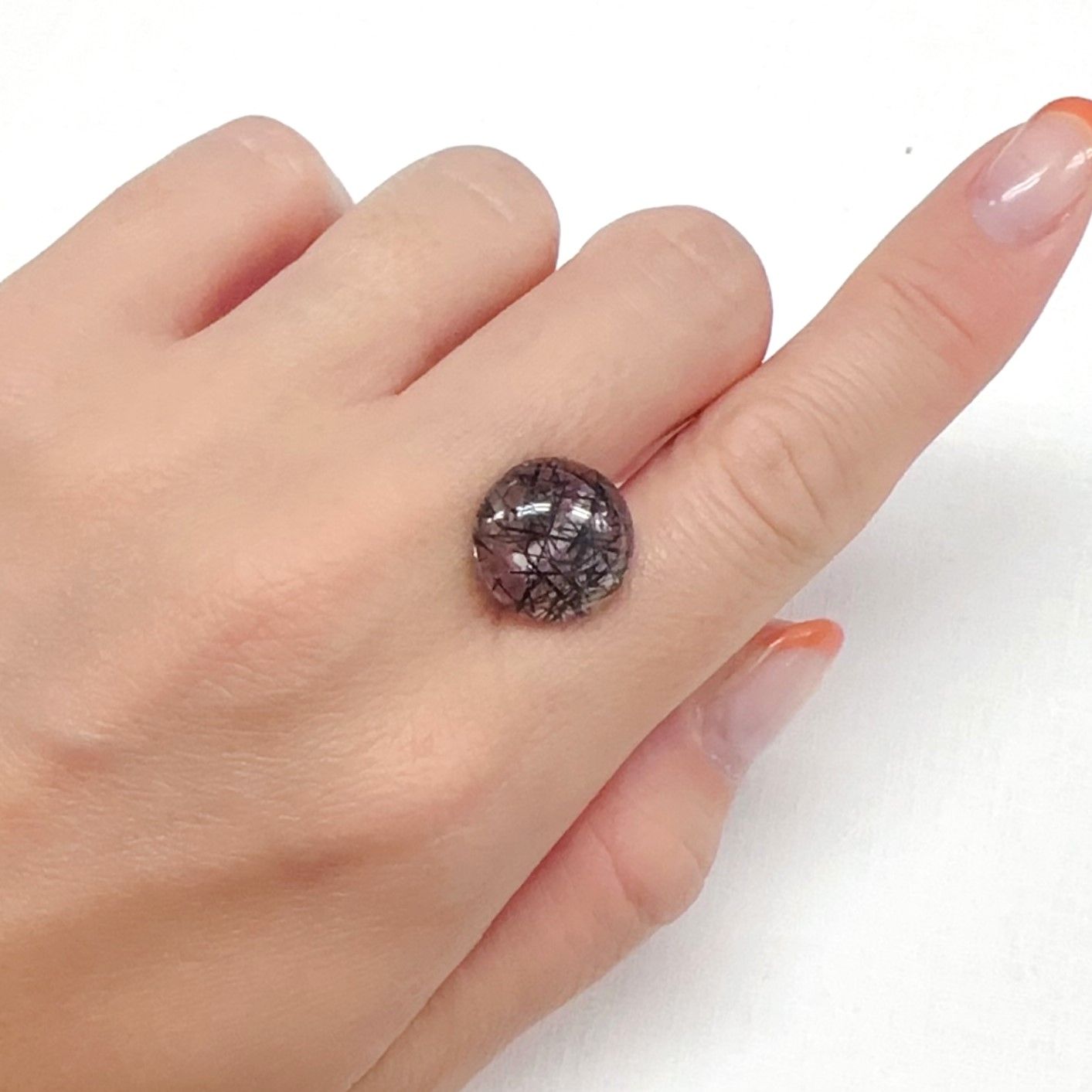 ブラックトルマリンインクォーツ ブラジル産 8.44ct[240427059]14.1x14.1mm前後