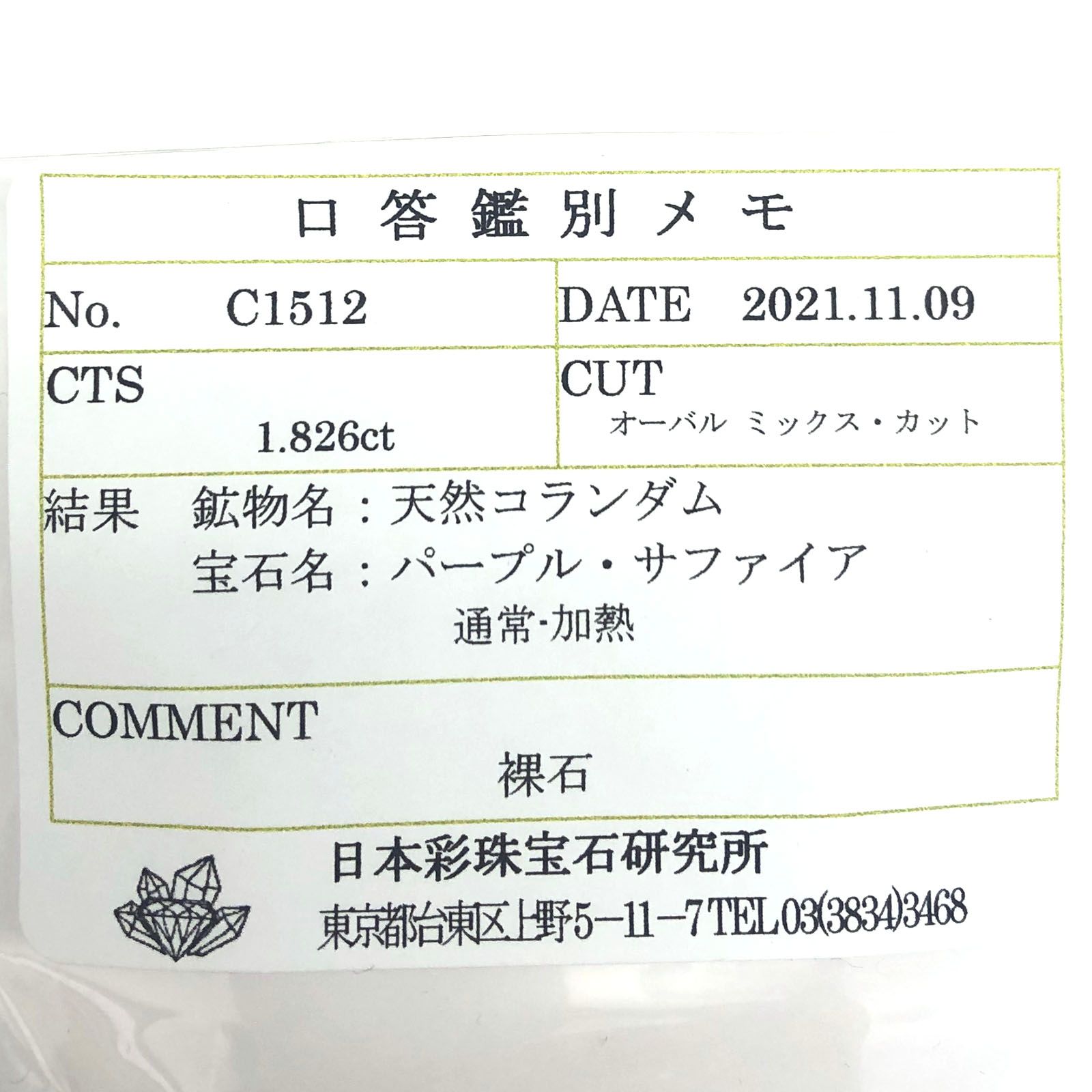 パープルサファイア(宝石名パープル・サファイア) カシミール産