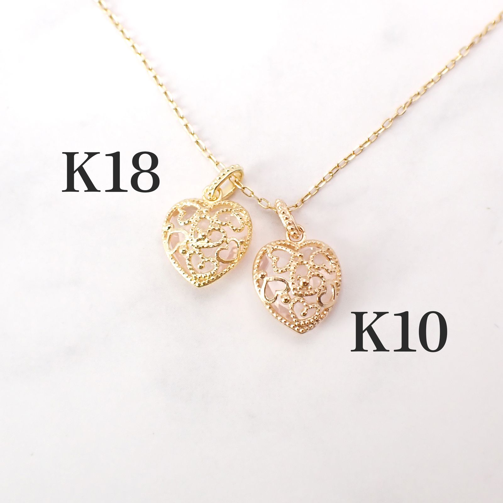 ◇K18/K10 Luxcia（ルクシア）◇リバーシブル ハートデザイン | ローズクォーツ [チャーム/ペンダントトップ※チェーン別売り]