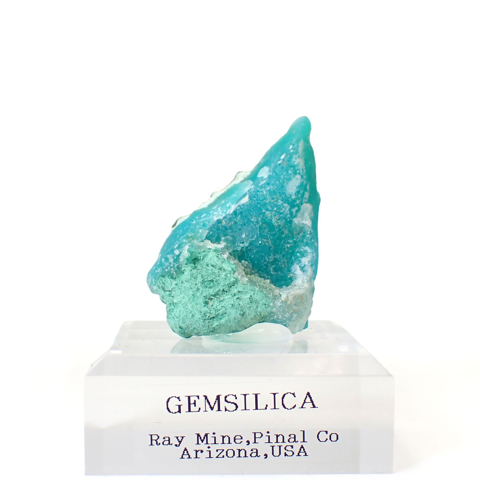 ジェムシリカ原石 アメリカ・アリゾナ州レイマイン産 アクリル台座付き 108.56ct(21.71g) / 20.7x31.4x39.5mm前後 [260632496]