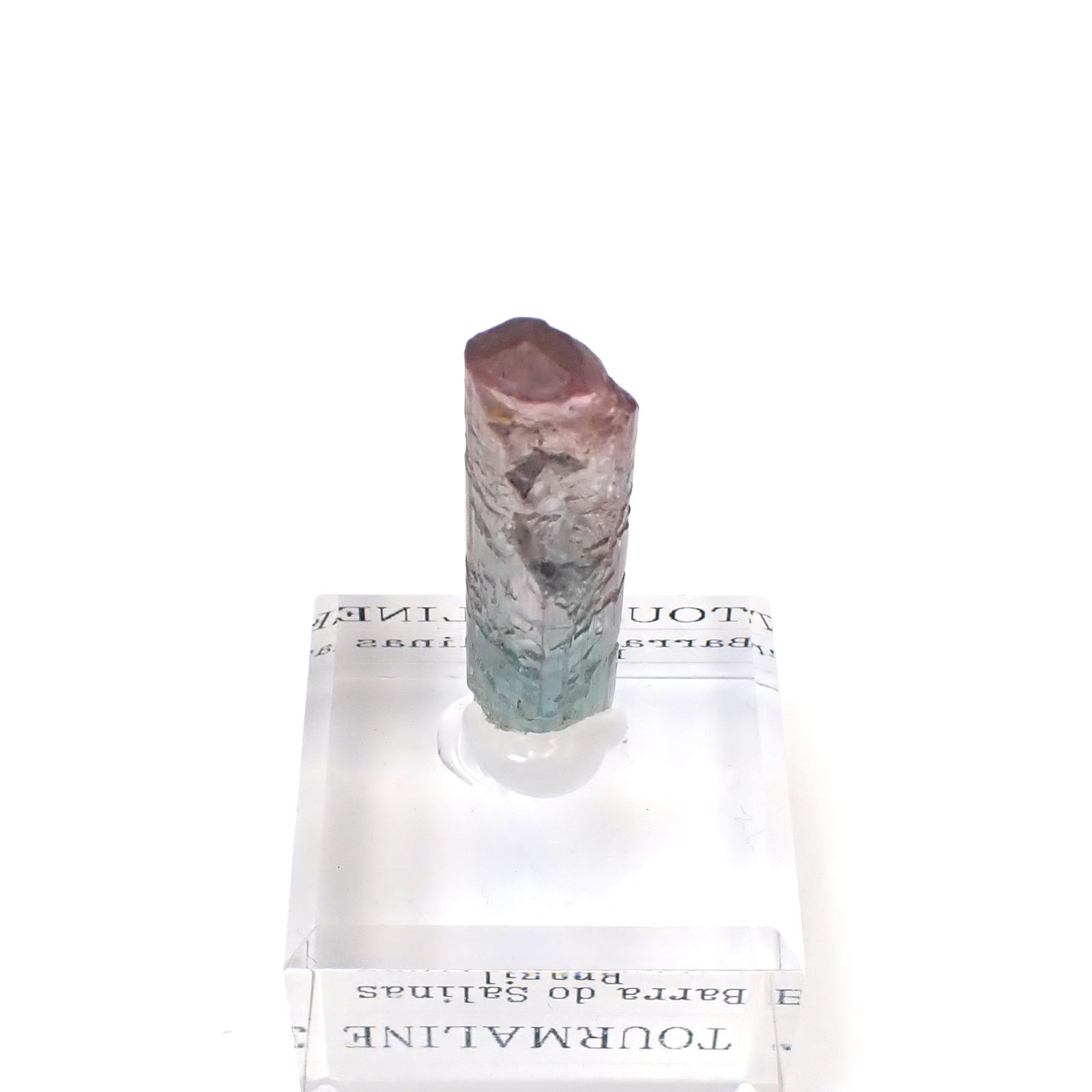 トルマリン柱状結晶原石 ブラジル ミナスジェライス州バーハ・ド・サリナス産 アクリル台座付き 24.45ct(4.89g) / 8.6x9.7x35.9mm前後 [260632364]