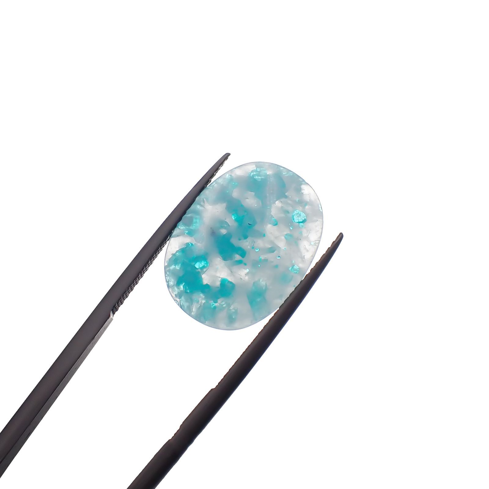 パライバトルマリンインクォーツ(宝石名トルマリンインクォーツ/別名パライバ・トルマリン)ブラジル産 7.390ct ソ付(宝貴協)[221018821]18.91x13.9mm前後