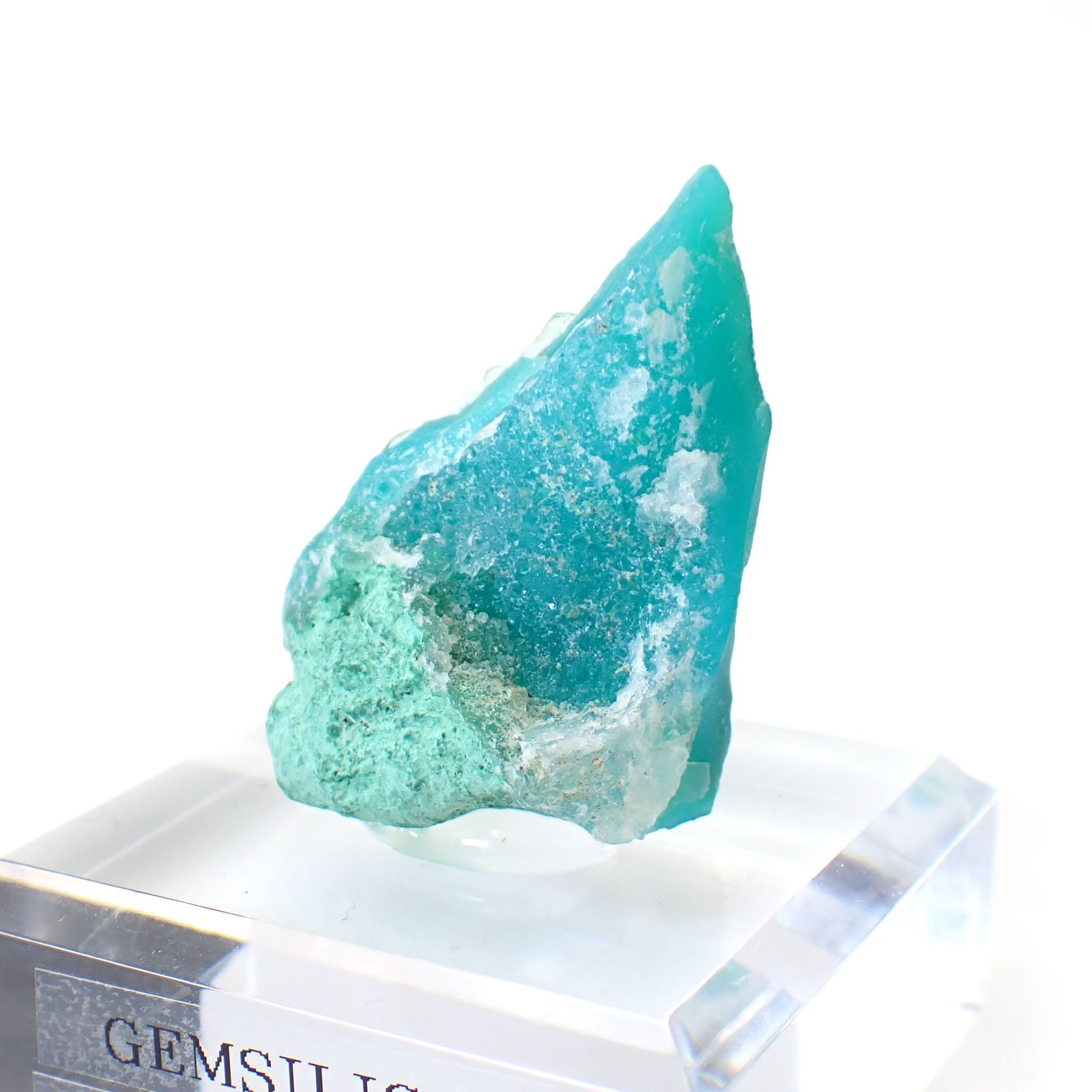 ジェムシリカ原石 アメリカ・アリゾナ州レイマイン産 アクリル台座付き 108.56ct(21.71g) / 20.7x31.4x39.5mm前後 [260632496]