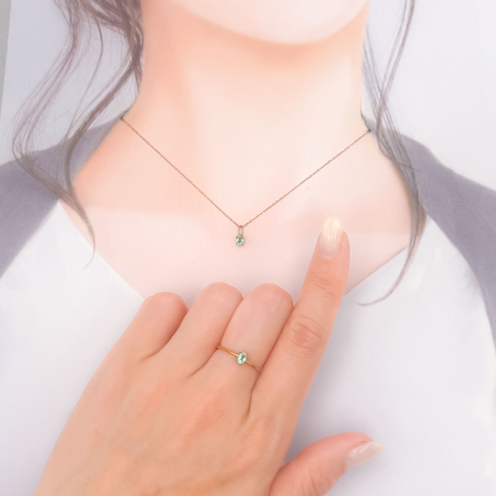 ◇ペアセット◇パステルカラーエメラルド ザンビア産 0.35ct(2pcs合計) [250430238]4x3mm前後