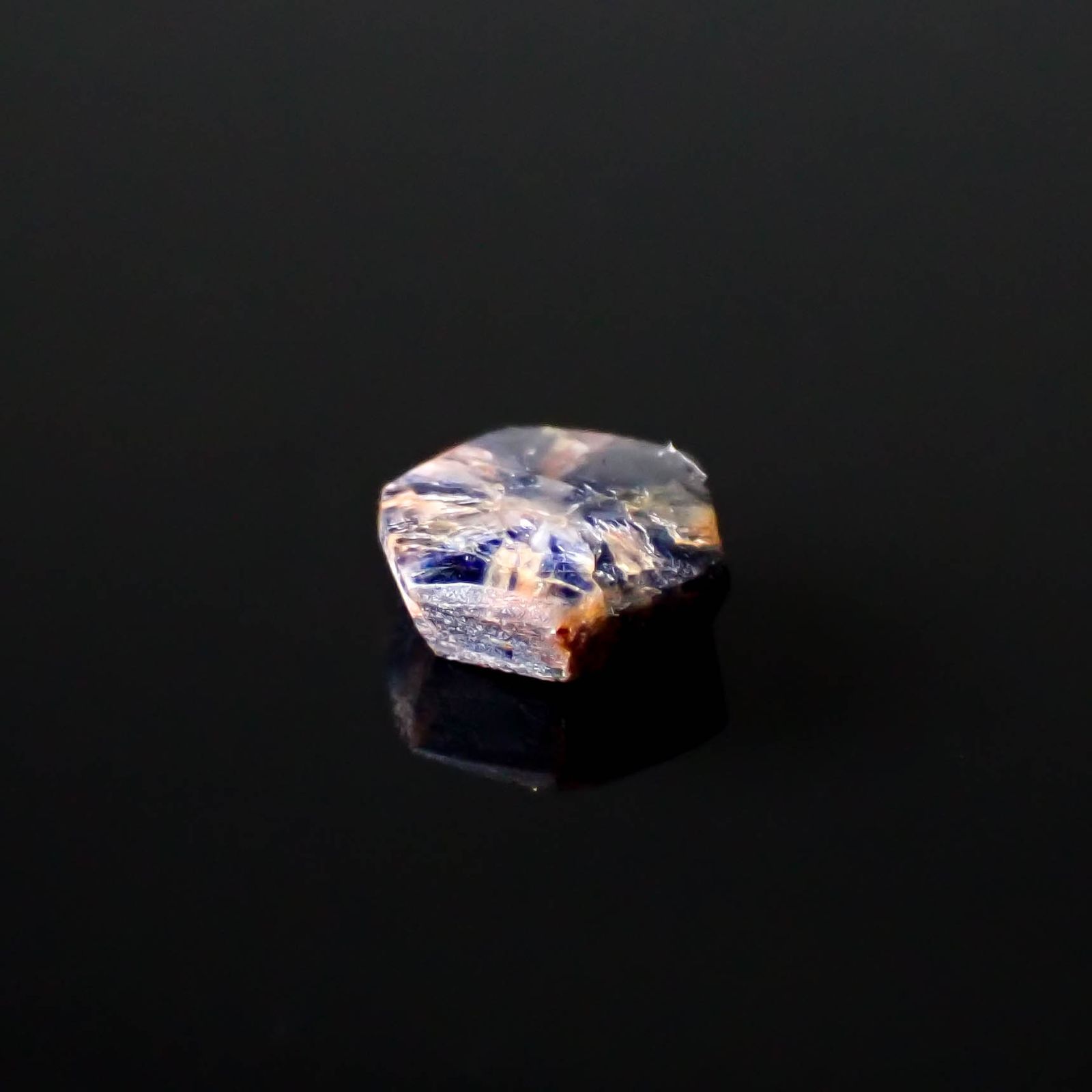 トラピッチェサファイア 原石スライス磨き ビルマ産 1.11ct [250430191]6.4x6mm前後