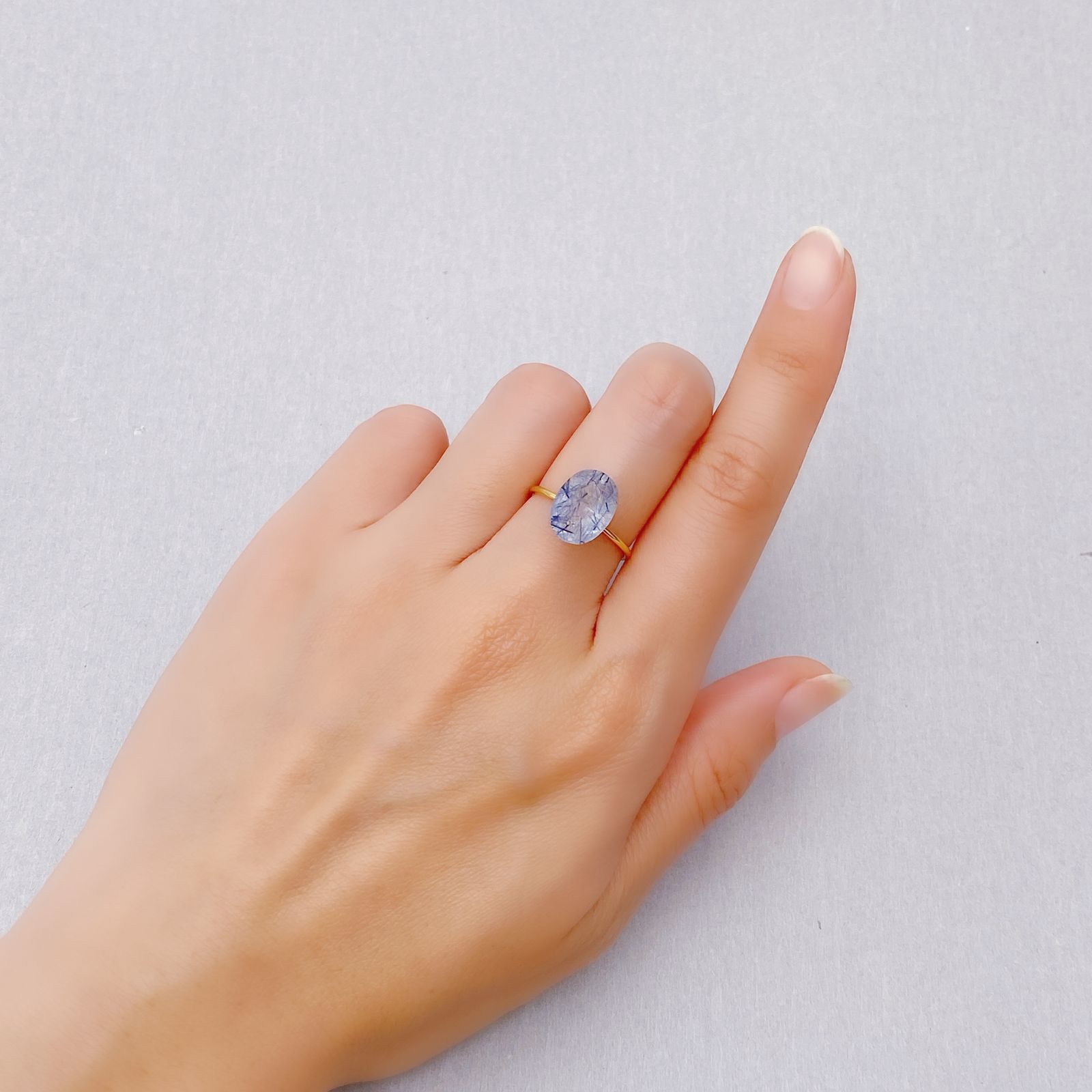 インディゴライトインクォーツ ブラジル産 3.14ct [241229601]11.6x8.7mm前後