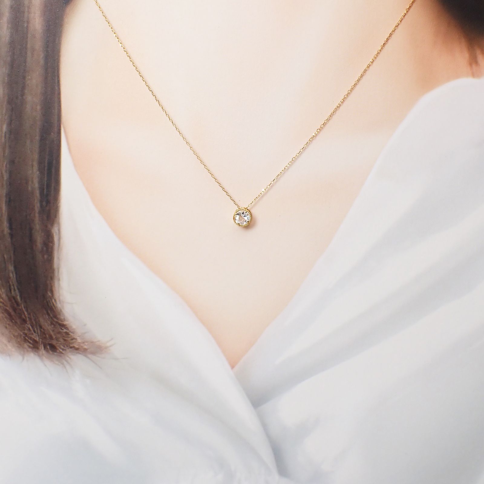 ◇K18 Lumiere（ルミエール）◇クリスタル（天然水晶) | 一粒石ジュエリー 5mm [チャーム/ペンダントトップ※チェーン別売り]