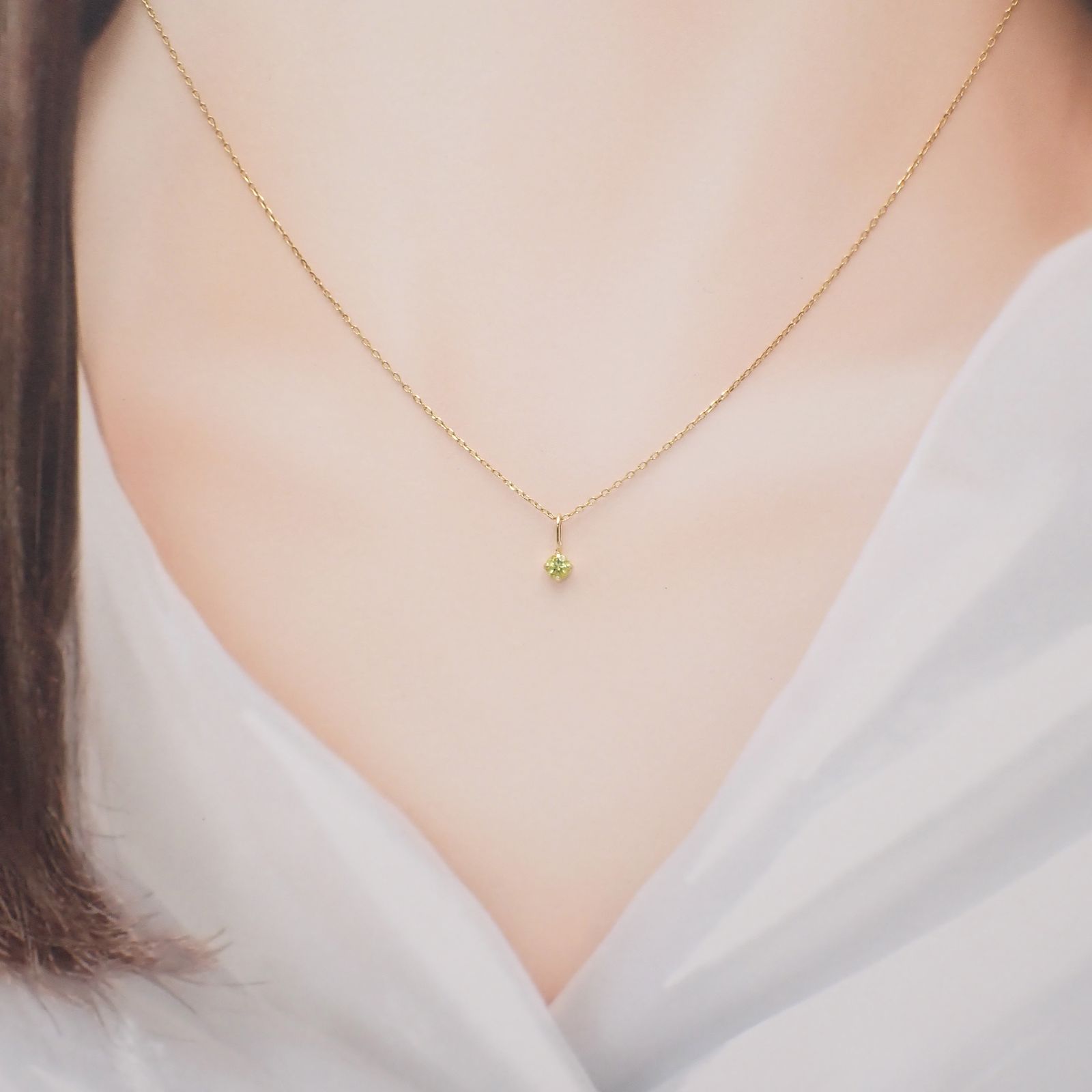 ◇K18 Petitデザイン限定品◇一粒石ジュエリー | パロットクリソベリル 3mm [チャーム/ペンダントトップ※チェーン別売り]