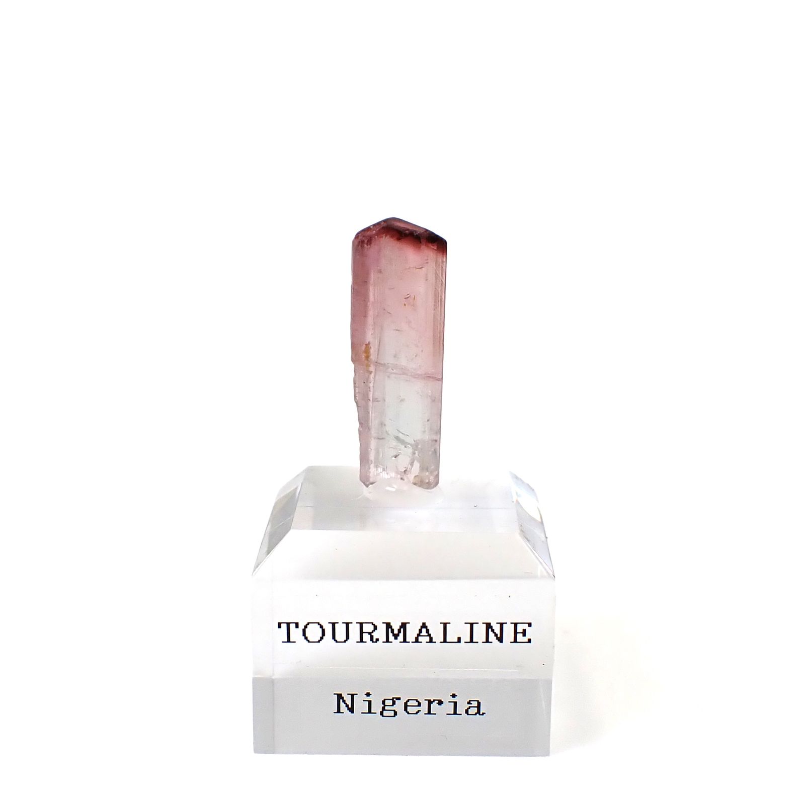 トルマリン柱状結晶原石 ナイジェリア産 アクリル台座付き 6.99ct(1.39g) / 5.3x8.2x23.4mm前後 [260632362]