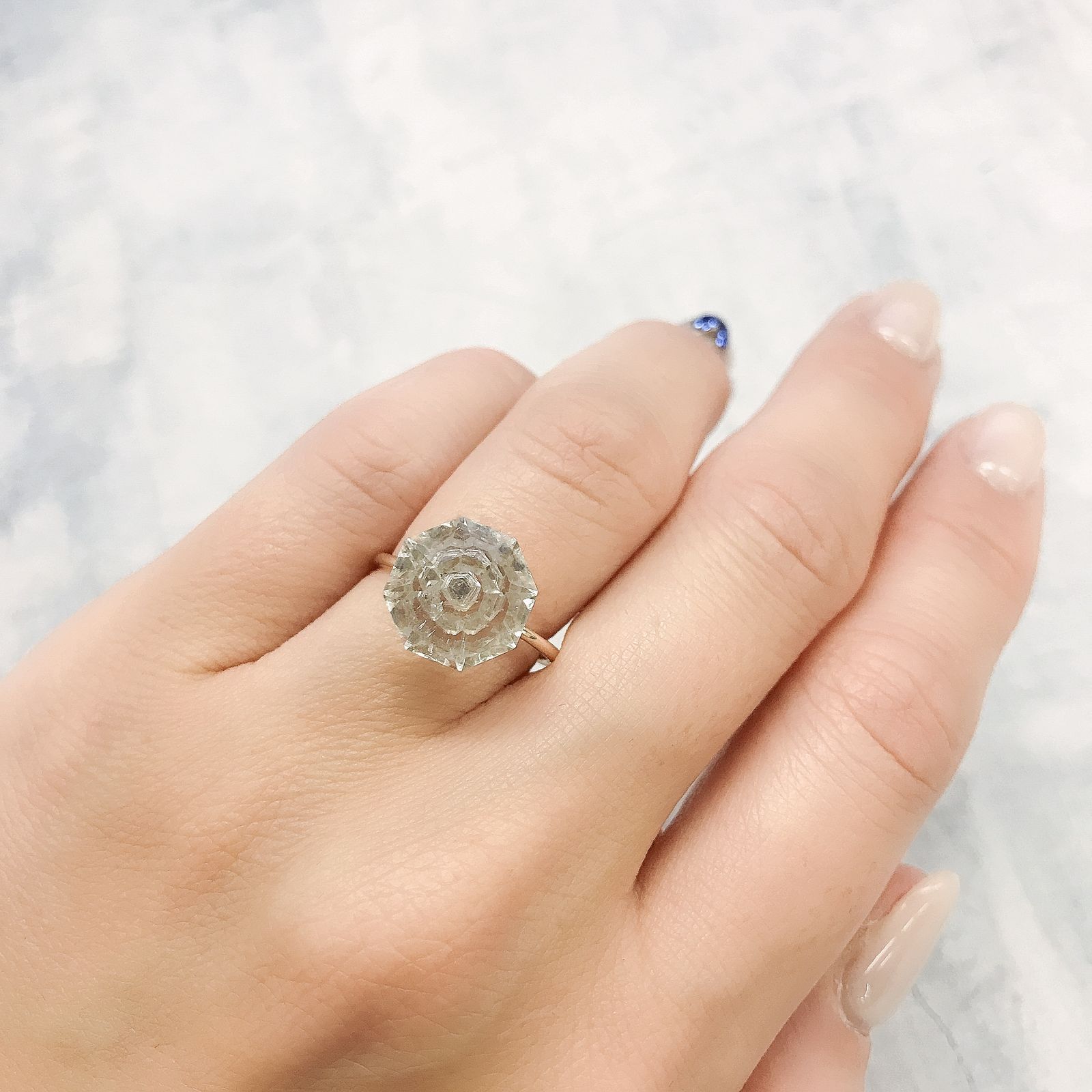 ◇オクタゴンカット◇フローライトインクォーツ マダガスカル産 5.88ct[220515710]11x10.9mm前後