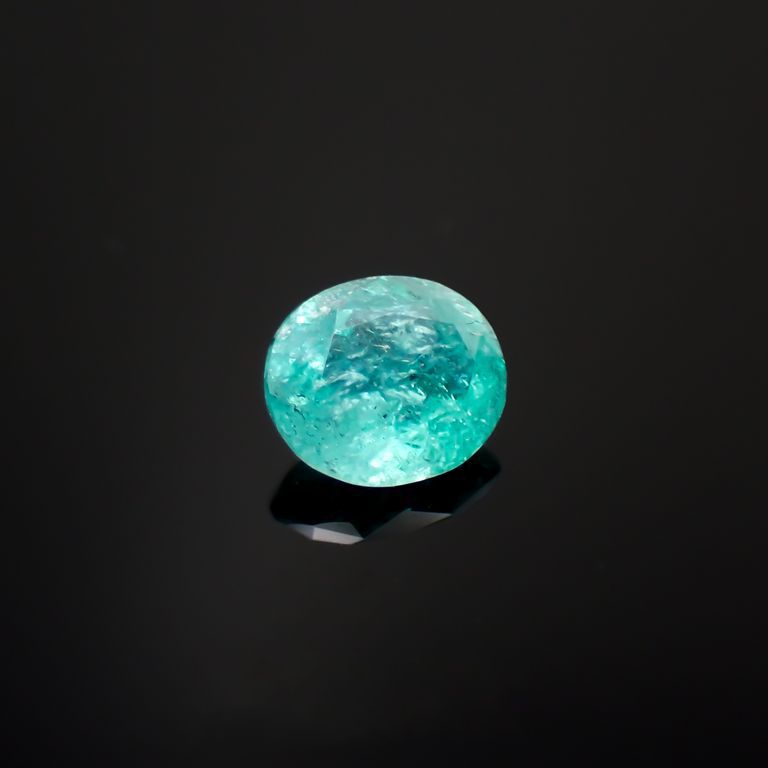 パライバトルマリン(宝石名トルマリン/別名パライバ・トルマリン)ブラジル・キントス鉱山産 0.417ct ソ付(宝貴協)[221018734]5.2x4.5mm前後