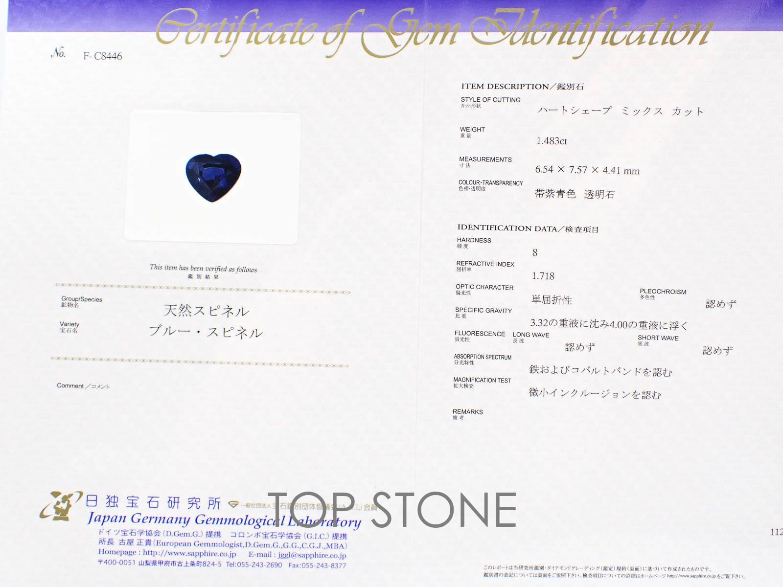 コバルトブルースピネル スリランカ産 1.48ct 日独鑑付[20062927]7.5×6.5mm前後
