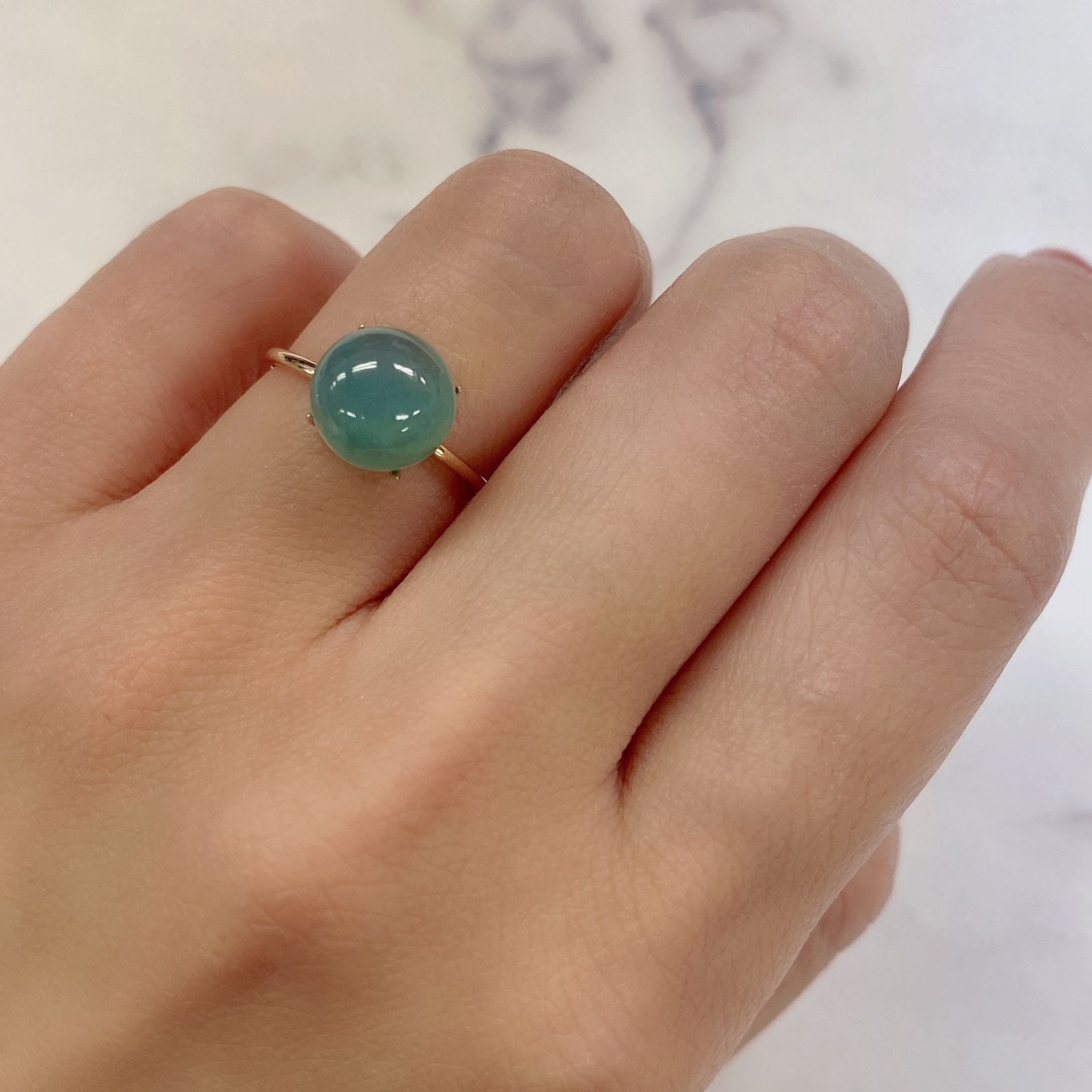 アクアプレーズ(宝石名ブルー グリーン・カルセドニー) 南アフリカ産 3.38ct 識別済[20106167]9.2×9.1mm前後