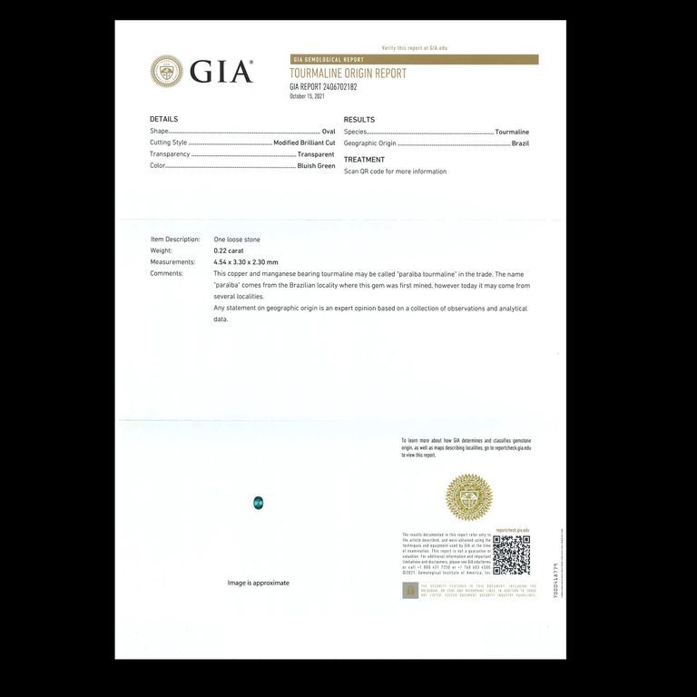 パライバトルマリン(宝石名トルマリン/別名パライバ・トルマリン)ブラジル産 0.22ct GIA鑑付[211113716]4.54x3.3mm前後