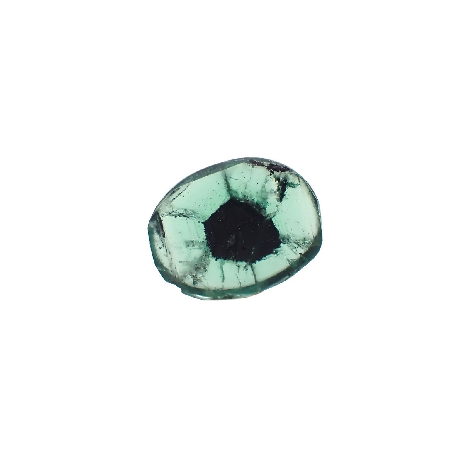 トラピッチェエメラルド 原石スライス(宝石名トラピッチェ・エメラルド)コロンビア産 0.776ct ソ付(彩珠)[220717085]7.1x5.5mm前後