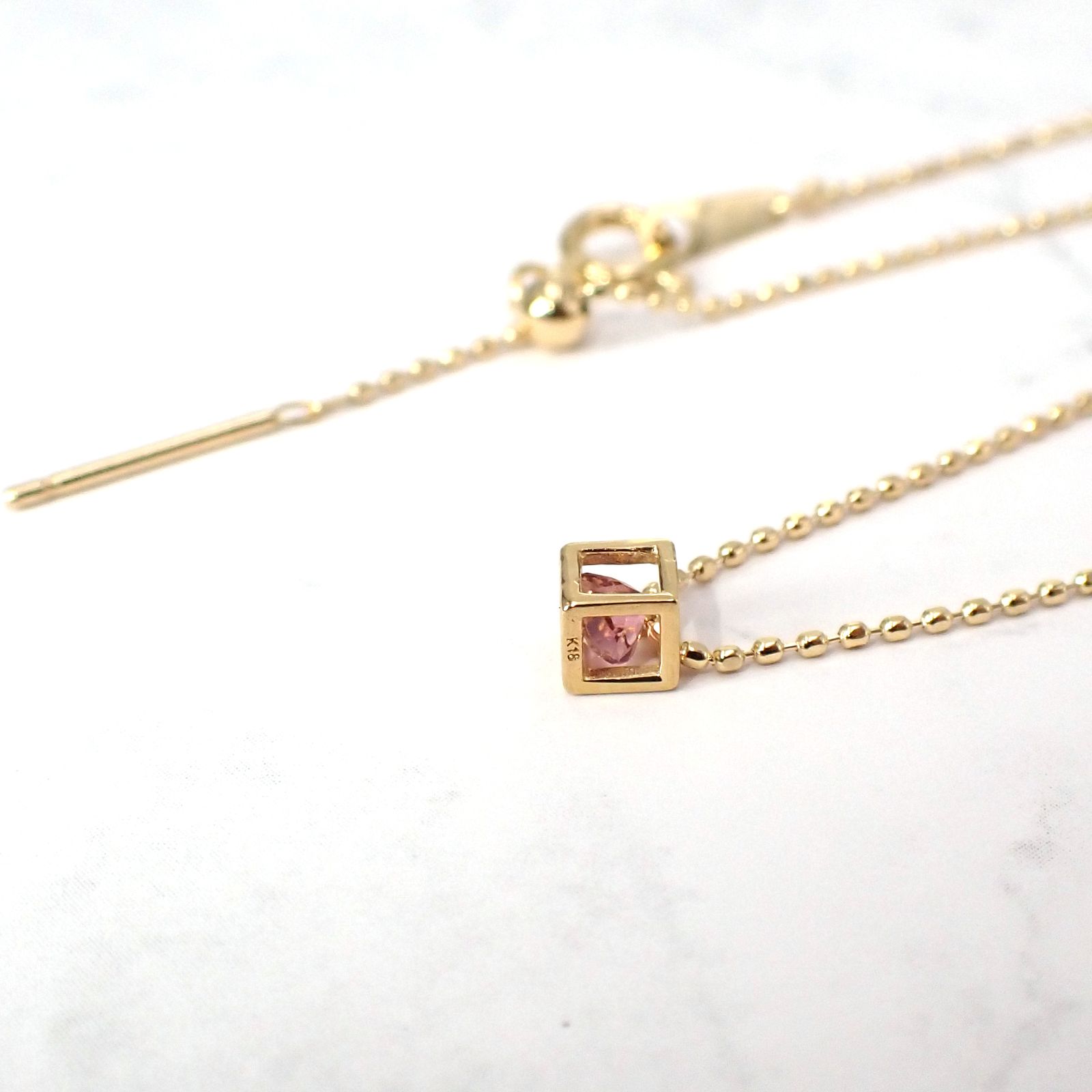 ◇K18 Reinette（レネット）◇ピンクトルマリン | キューブボックスデザイン [チャーム/ペンダントトップ※チェーン別売り]