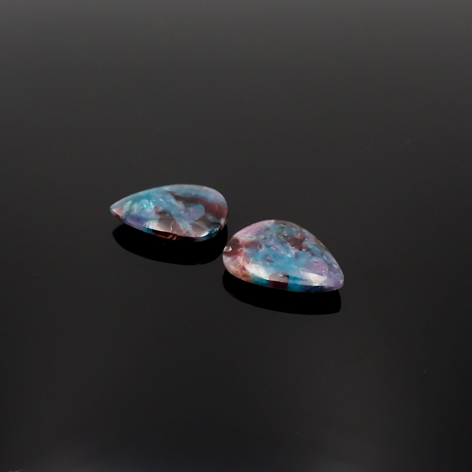 ◇リバーシブル・ペアセット◇バイカラーパライバトルマリンインクォーツ ブラジル産 14.37ct(2pcs合計)[231224452]17.8-18.0x14.2-14.4mm前後