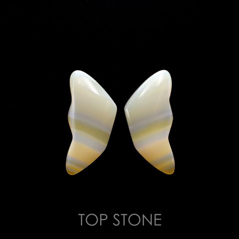 ◇カスタムカット◇アイリスアゲート 2個セット(蝶々) スライス インドネシア・スマトラ産 27.67ct[221118991]31.6-31.7x15.8-15.5mm前後