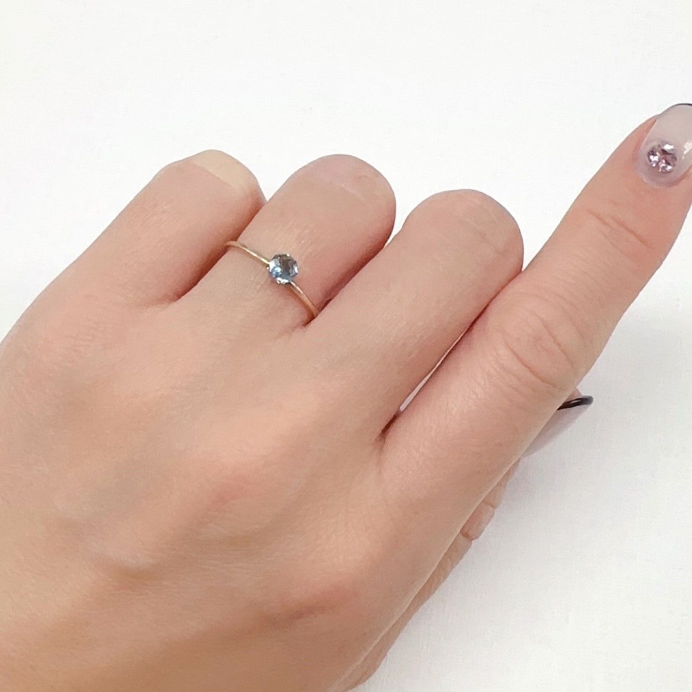 ◇オクタゴンカット◇アベンチュリンアクアマリン ブラジル・ミナスジェライス州産 0.22ct[240226003]4x3.9mm前後
