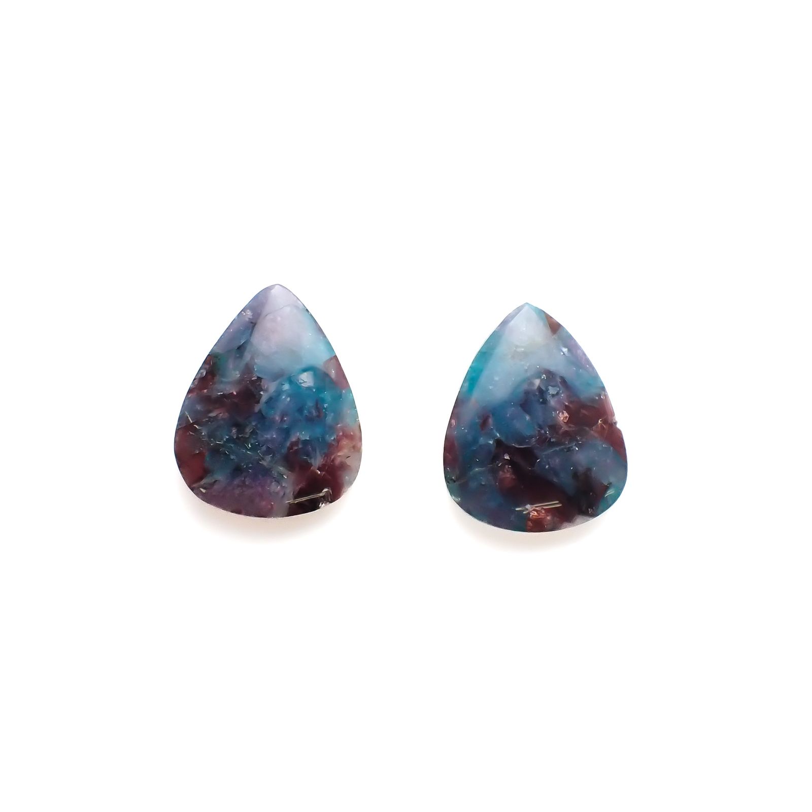 ◇リバーシブル・ペアセット◇バイカラーパライバトルマリンインクォーツ ブラジル産 14.37ct(2pcs合計)[231224452]17.8-18.0x14.2-14.4mm前後