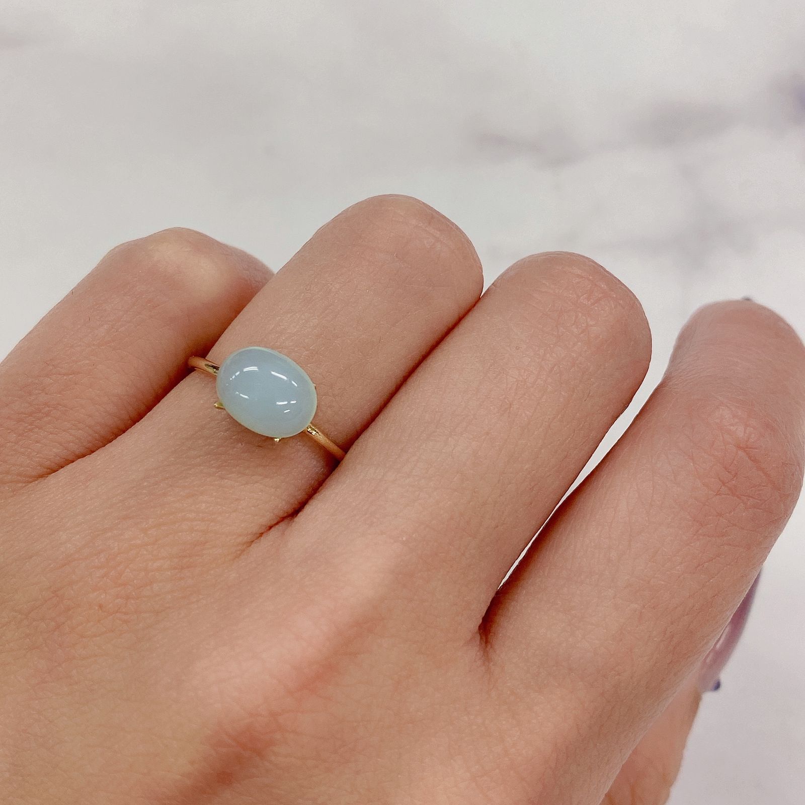 ブルーオパール(宝石名コモンオパール) ペルー産 1.43ct 識別済[21039187]9.1×7.1mm前後