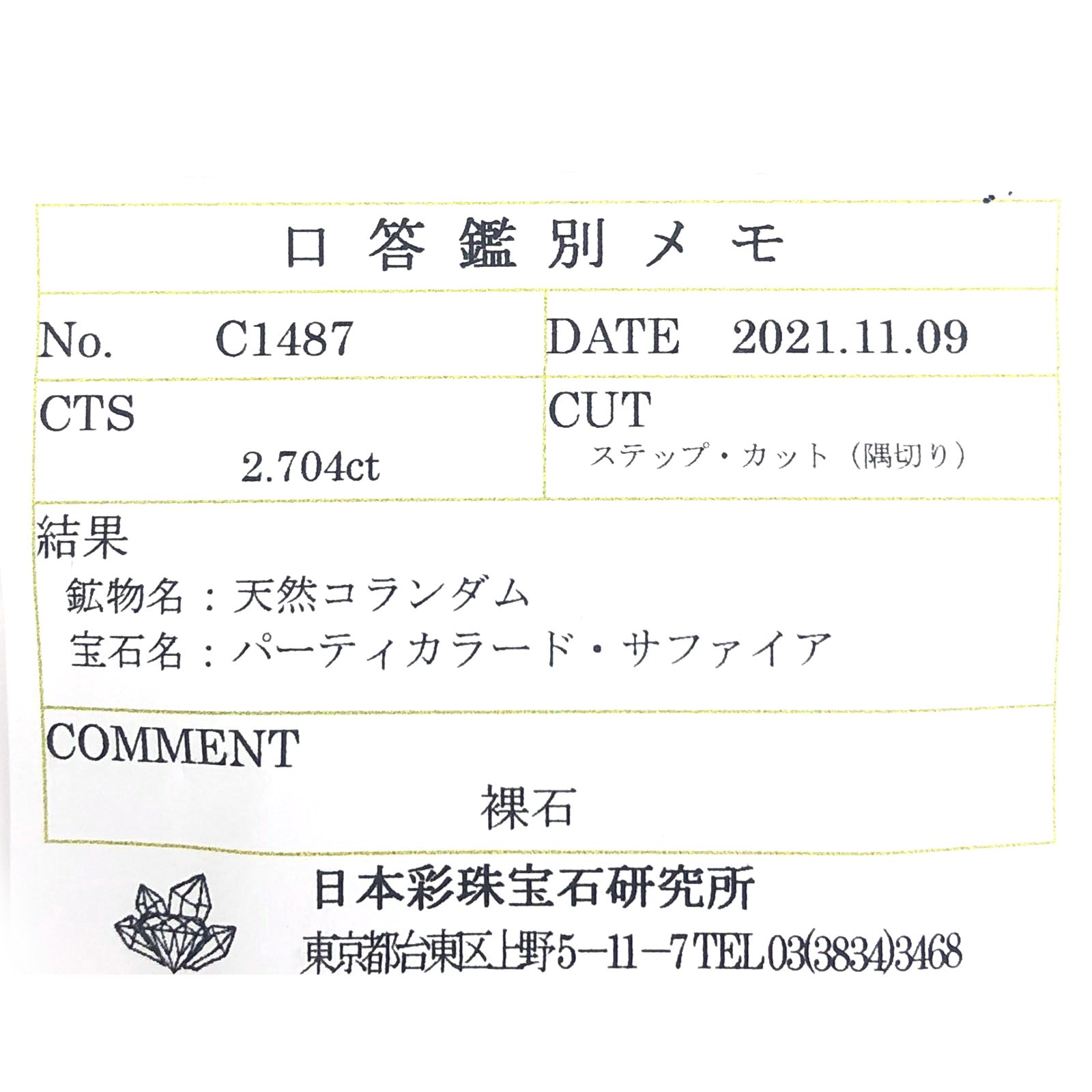 パーティカラーサファイア 非加熱(宝石名パーティカラード・サファイア) タンザニア産 2.704ct ソ付(彩珠)[210710613]8.3×6.1mm前後