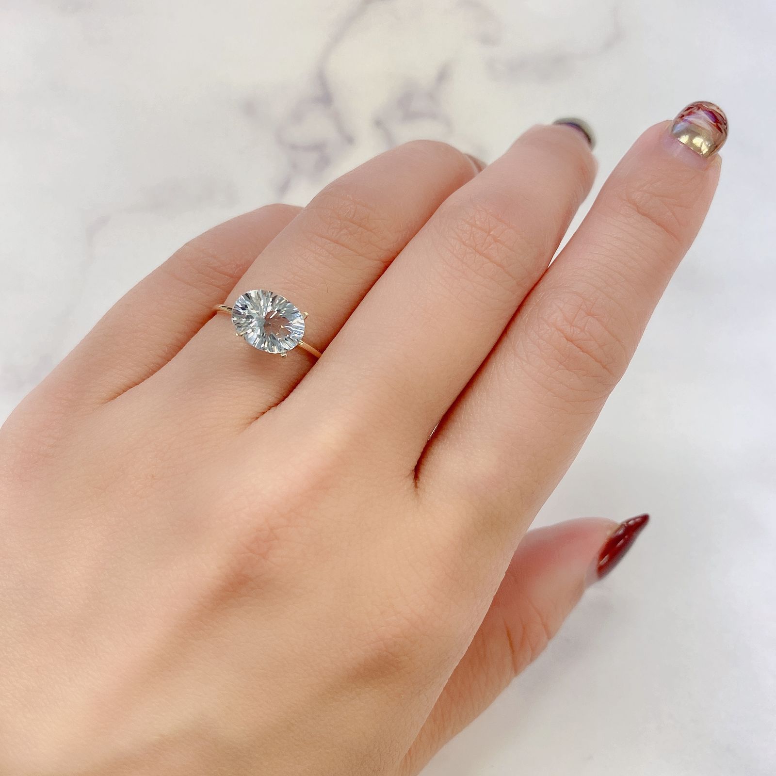 ◇コンケーブカット◇アクアマリン(宝石名アクアマリン) アフリカ産 1.54ct 識別済[211013556]9×7.1mm前後