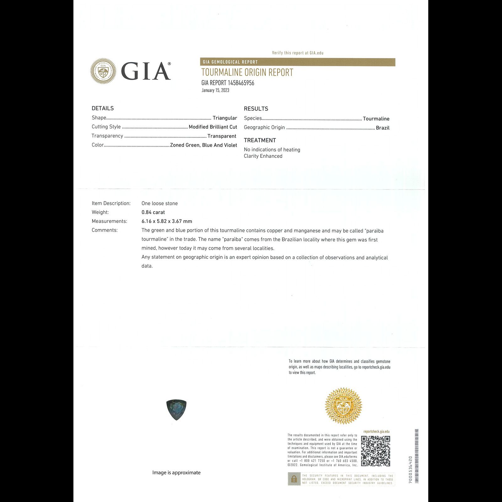 パーティカラーパライバトルマリン 非加熱(宝石名トルマリン/別名パライバ・トルマリン)ブラジル産 GIA鑑付 0.84ct / 6.16x5.82mm前後 [230220350]