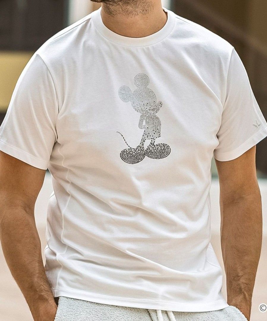 【ミッキーマウス】グラデーションラインストーン半袖Tシャツ  | Tシャツ | ホワイト | メンズ |
