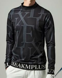 裾ロゴ総柄モックネックTシャツ | 長袖モックネック | Tシャツ | ブラック | メンズ | ゴルフウェア