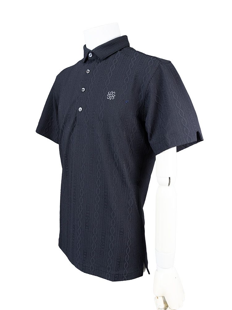 縄柄リンクス半袖シャツ (MENS) | ポロシャツ | ブラック | メンズ | ゴルフウェア