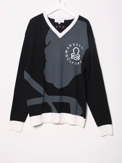 Face Merino Sweater | Vネックセーター | ニット | ブラック | メンズ | ゴルフウェア