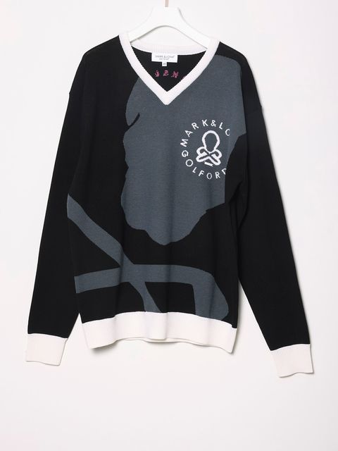 Face Merino Sweater | Vネックセーター | ニット | ブラック | メンズ | ゴルフウェア