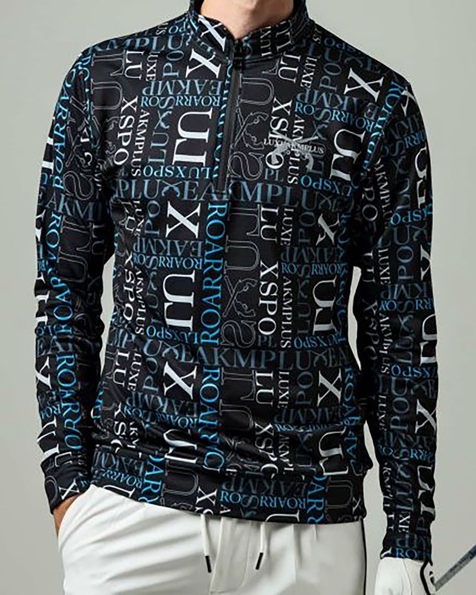 総柄ロゴハーフジップモックネックTシャツ | 長袖モックネック | ブラック | メンズ | ゴルフウェア
