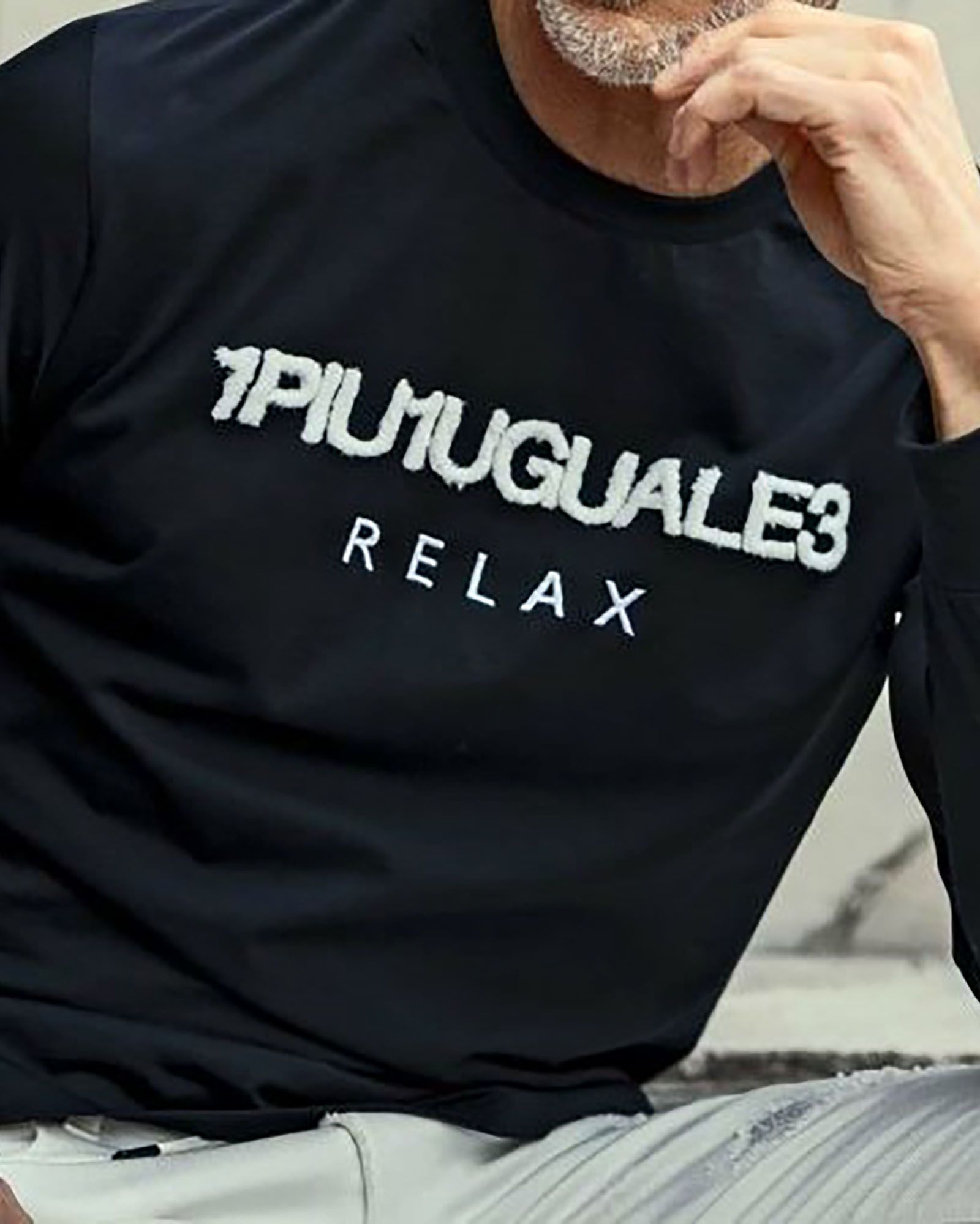 ボアロゴ刺繍ロングTシャツ | ブラック | メンズ