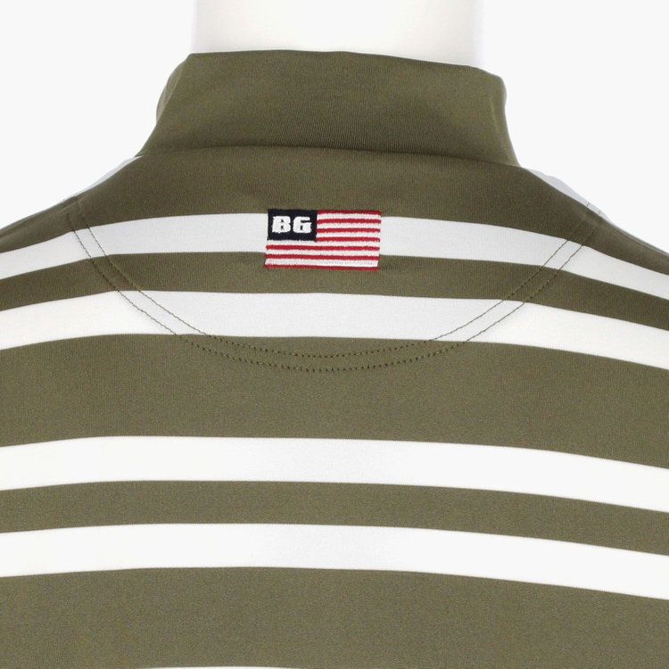 MENS STRIPE HIGH NECK | メンズ ストライプ ハイネック | モックネック Tシャツ ゴルフウェア | OLIVE オリーブ