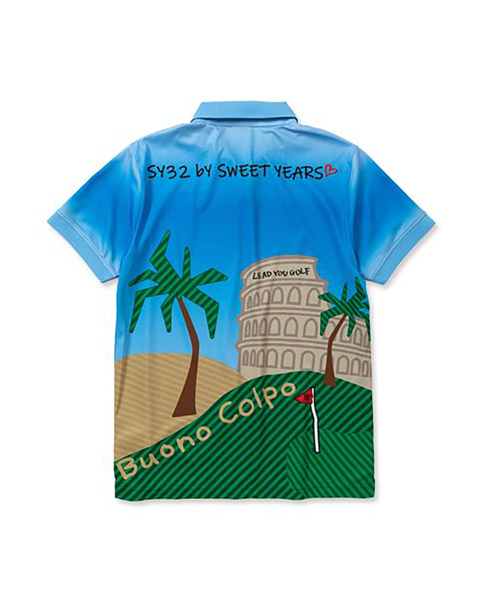 【SY32 SWEET YEARS】ポロシャツ M ブルー SY32 by SWEET YEARS - BACK GRAPHIC POLO | ポロシャツ