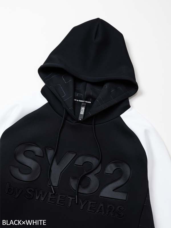 DOUBLE KNIT EMBOSS GEOMETRY P/O HOODIE | パーカー | ブラック×ホワイト | メンズ