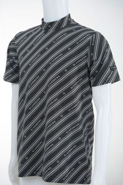 STAバイアス ストライププリント ベア天竺 半袖 ハイネック カットソー (MENS) | モックネック Tシャツ | メンズ ゴルフウェア | BLACK ブラック (010)
