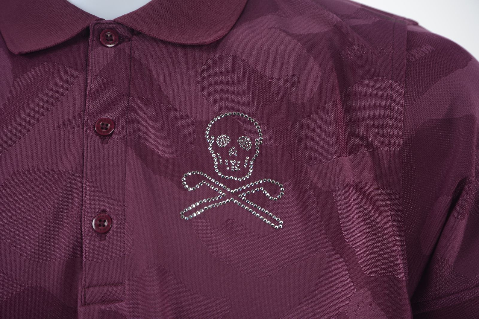 美品 MARK&LONA メンズゴルフウェア ポロシャツ スカル サイズ50 MARK&LONA - ML Skull スワロフスキー カモフラ ポロシャツ