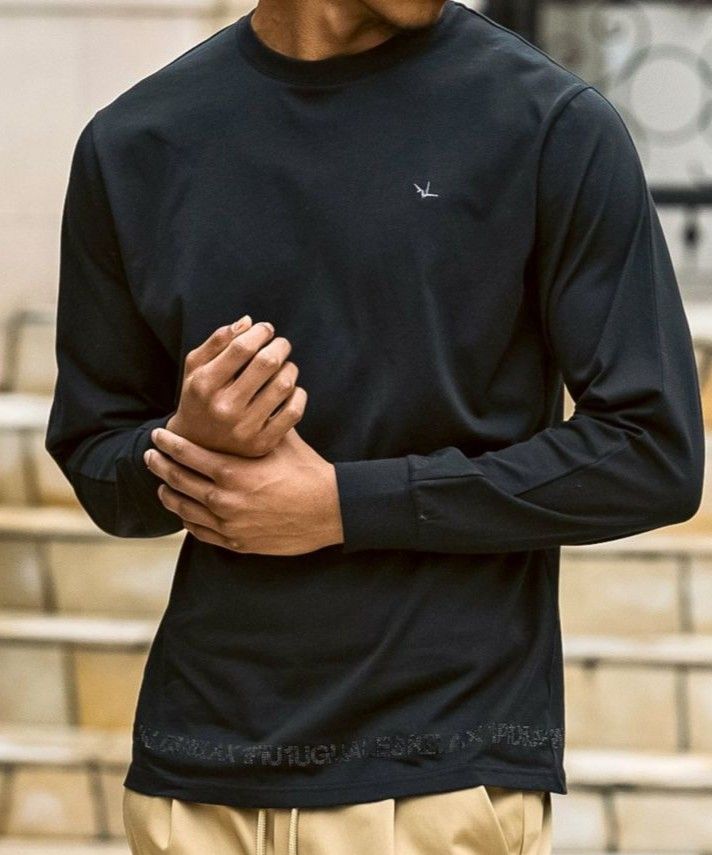 ラインストーンヘムシルケットロングTシャツ | Tシャツ | ブラック | メンズ