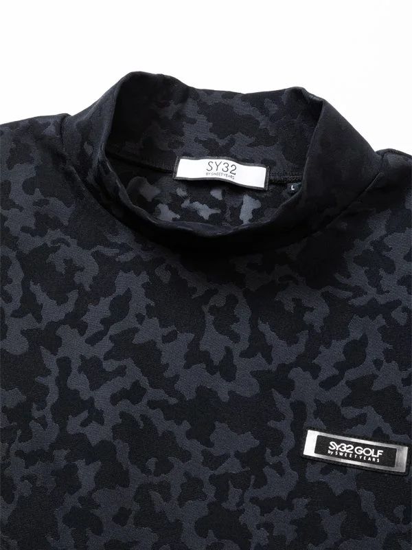 SATIN CAMO JACQUARD MOCK | モックネック | Tシャツ | ブラック | メンズ | ゴルフウェア