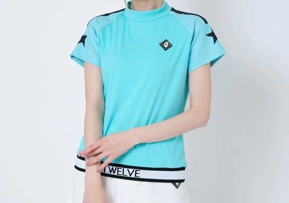 【ポイント10倍】RIB SLEEVE STAR MOCK | モックネックシャツ | ターコイズ | レディース | ゴルフウェア