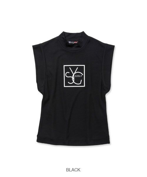 BIG SYG NO SLEEVE MOCK NECK | ビッグロゴ ノースリーブ モックネック | レディース ゴルフウェア | BLACK ブラック