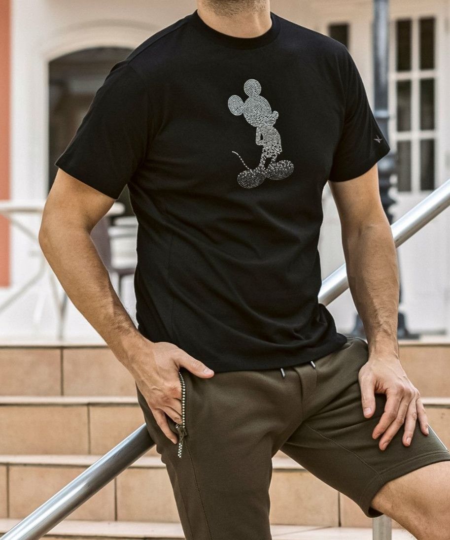 【ミッキーマウス】グラデーションラインストーン半袖Tシャツ  | Tシャツ | ブラック | メンズ |