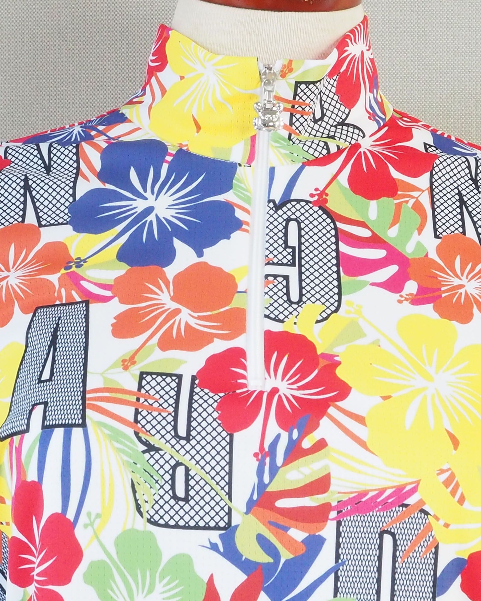 Showy hibiscus プリント ジップ ノースリーブ | モックネック 花柄 Tシャツ | フラワー | レディース | ゴルフウェア
