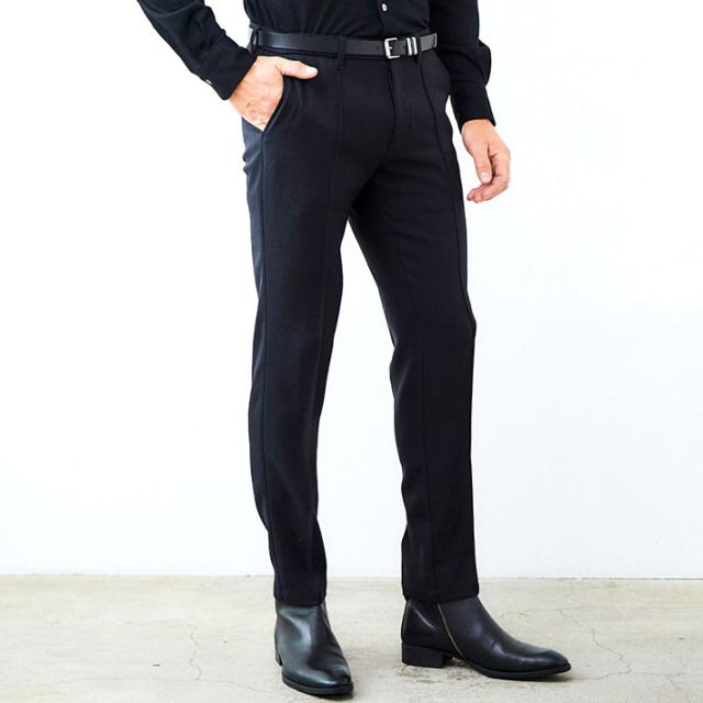 ウールライク カルゼ ストレッチ 美脚パンツ ウォッシャブル | ブラック | メンズ