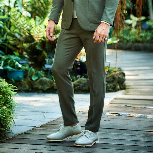 ウールライク カルゼ ストレッチ 美脚パンツ ウォッシャブル | カーキ | メンズ