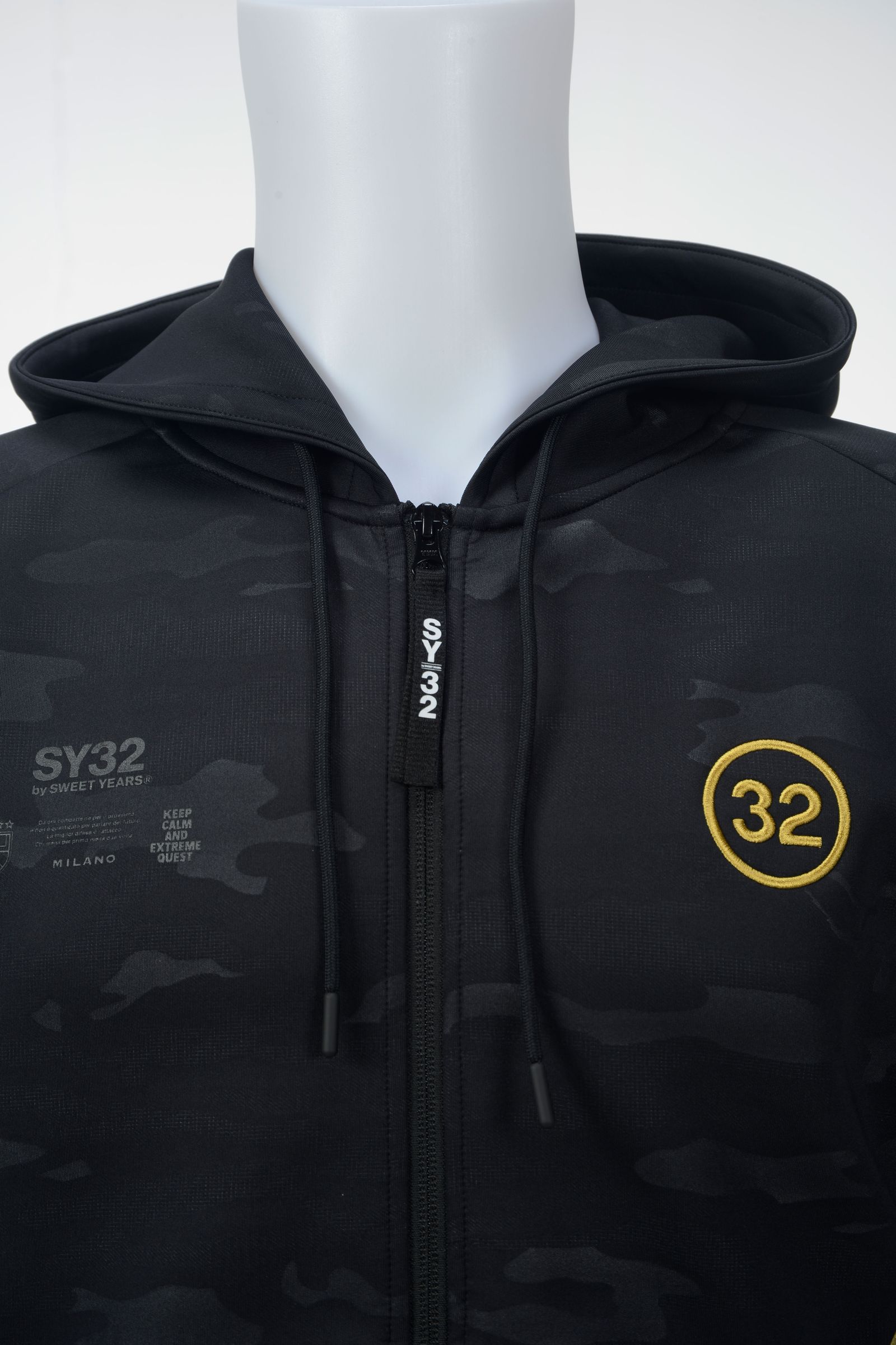 SY32 by SWEET YEARS - DOUBLE KNIT EMBROIDERY LOGO ZIP HOODIE