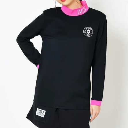 TIP COLOR MOCK | モックネック 長袖Tシャツ | ブラック  | ピンク | レディース | ゴルフウェア
